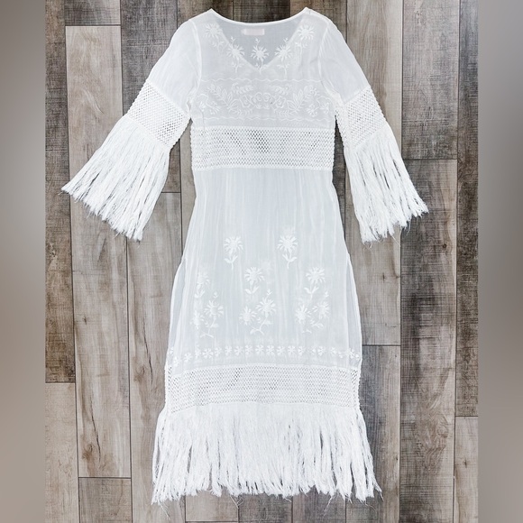 White fringe sheer kimono maxi dress - Picture 2 of 6